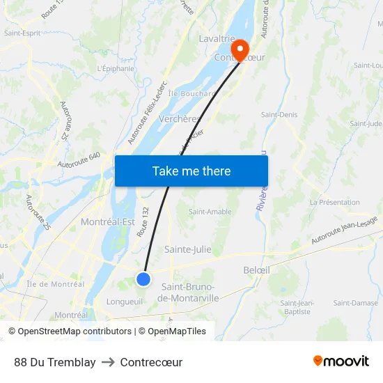 88 Du Tremblay to Contrecœur map