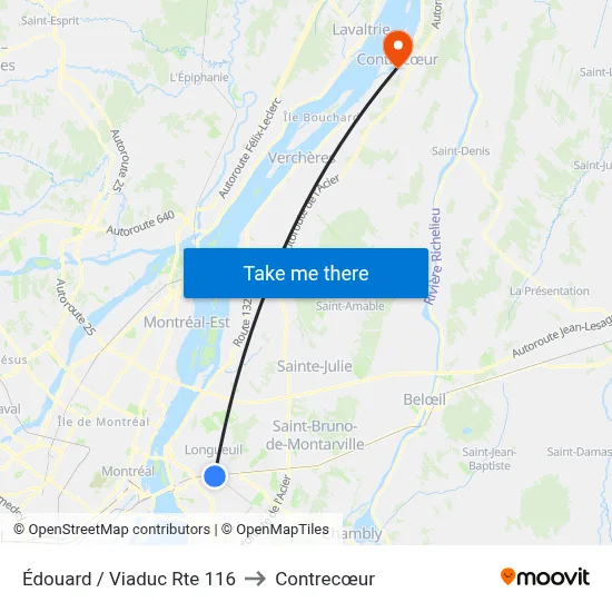 Édouard / Viaduc Rte 116 to Contrecœur map