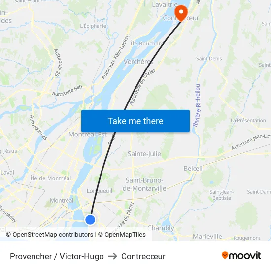 Provencher / Victor-Hugo to Contrecœur map