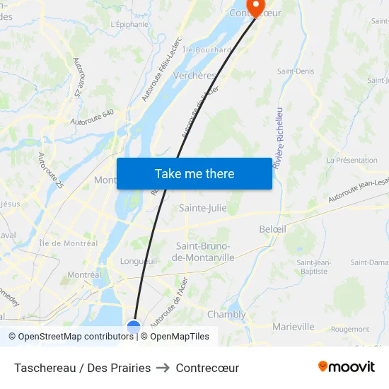 Taschereau / Des Prairies to Contrecœur map