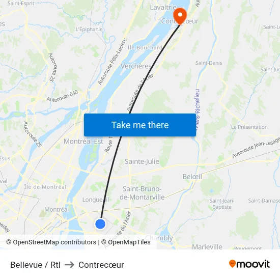 Bellevue / Rtl to Contrecœur map