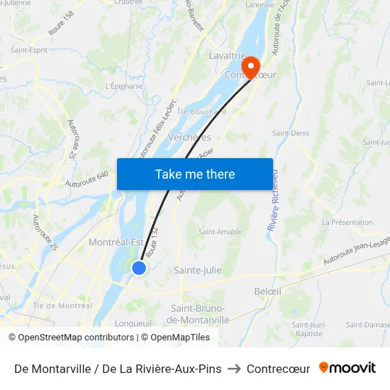 De Montarville / De La Rivière-Aux-Pins to Contrecœur map