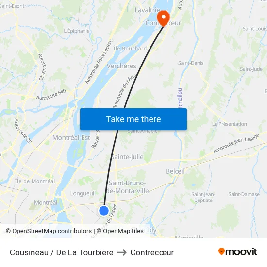 Cousineau / De La Tourbière to Contrecœur map