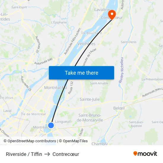 Riverside / Tiffin to Contrecœur map