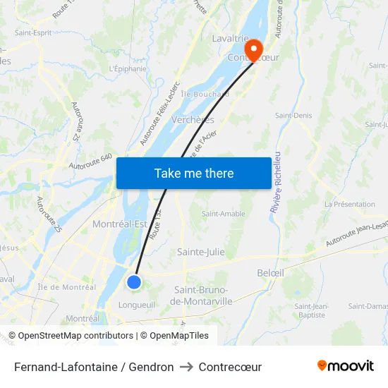 Fernand-Lafontaine / Gendron to Contrecœur map