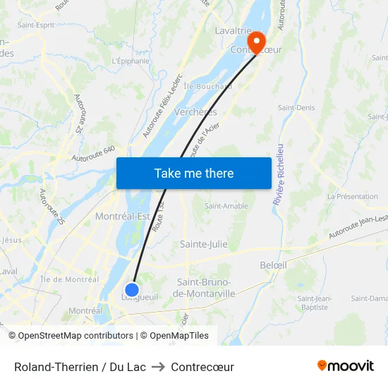 Roland-Therrien / Du Lac to Contrecœur map