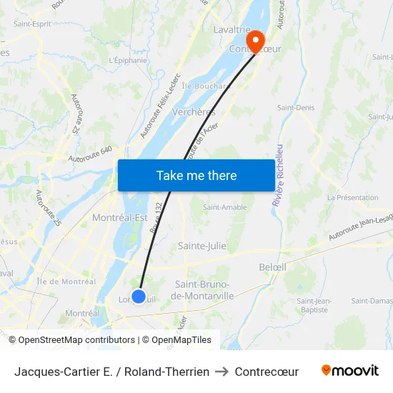 Jacques-Cartier E. / Roland-Therrien to Contrecœur map