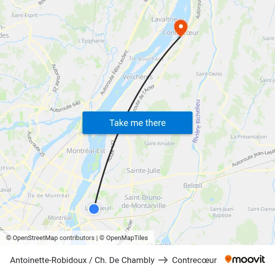 Antoinette-Robidoux / Ch. De Chambly to Contrecœur map