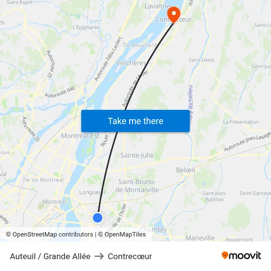 Auteuil / Grande Allée to Contrecœur map