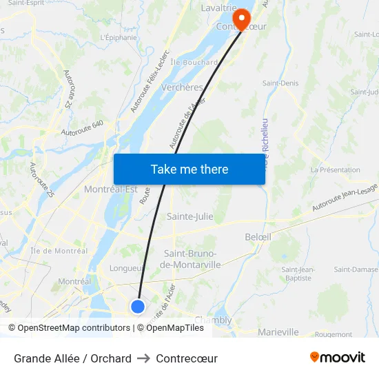 Grande Allée / Orchard to Contrecœur map