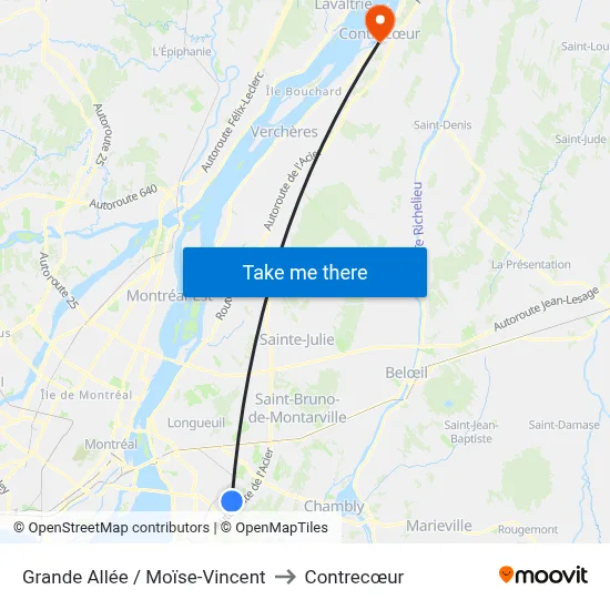 Grande Allée / Moïse-Vincent to Contrecœur map