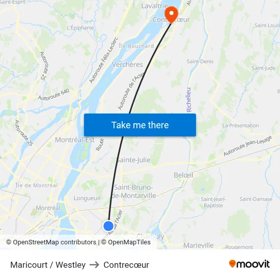 Maricourt / Westley to Contrecœur map