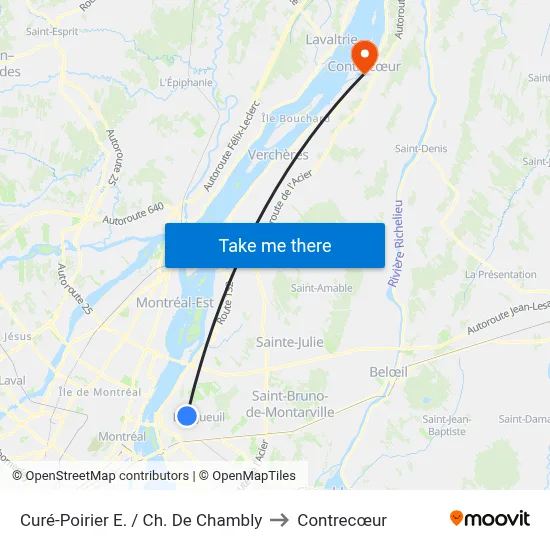 Curé-Poirier E. / Ch. De Chambly to Contrecœur map