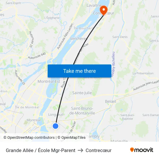 Grande Allée / École Mgr-Parent to Contrecœur map
