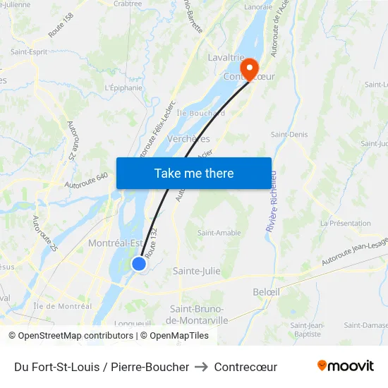 Du Fort-St-Louis / Pierre-Boucher to Contrecœur map
