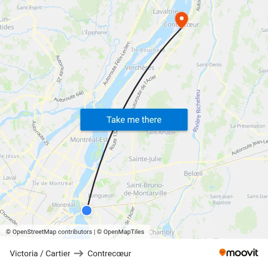 Victoria / Cartier to Contrecœur map
