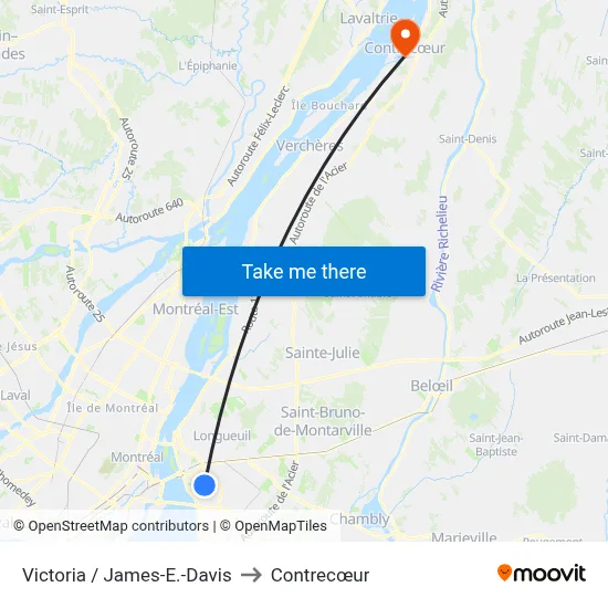 Victoria / James-E.-Davis to Contrecœur map