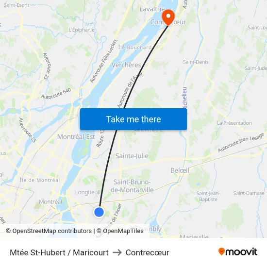 Mtée St-Hubert / Maricourt to Contrecœur map