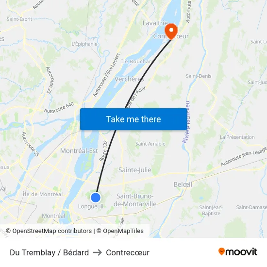 Du Tremblay / Bédard to Contrecœur map