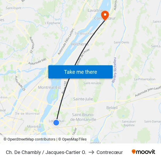 Ch. De Chambly / Jacques-Cartier O. to Contrecœur map