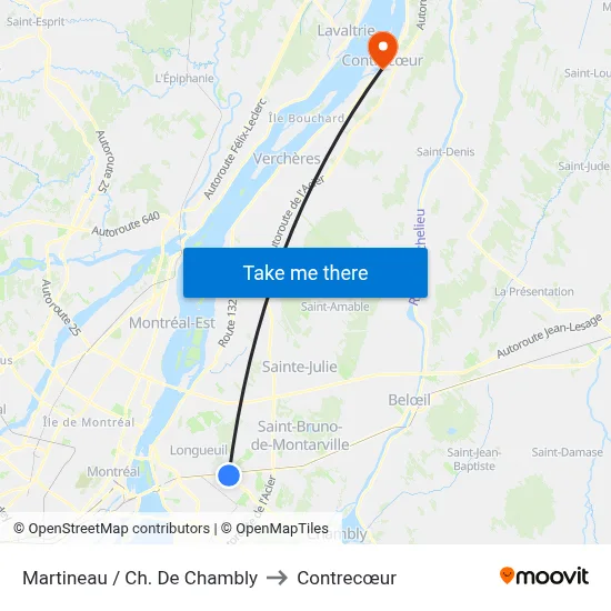 Martineau / Ch. De Chambly to Contrecœur map