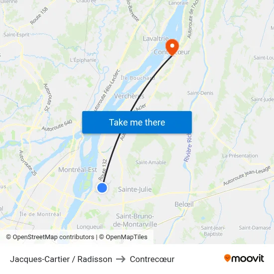 Jacques-Cartier / Radisson to Contrecœur map