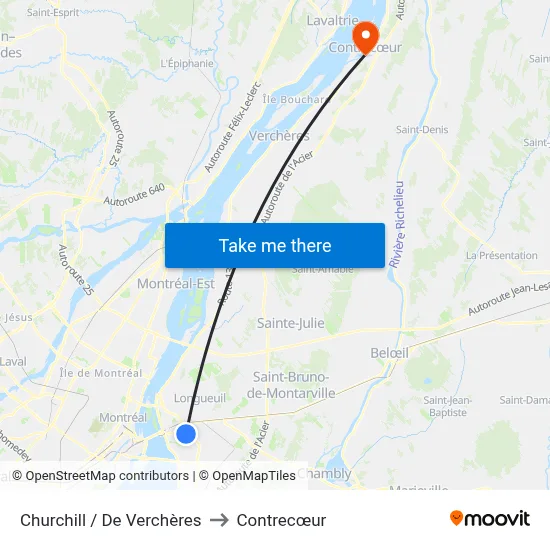 Churchill / De Verchères to Contrecœur map