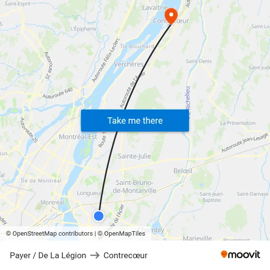Payer / De La Légion to Contrecœur map