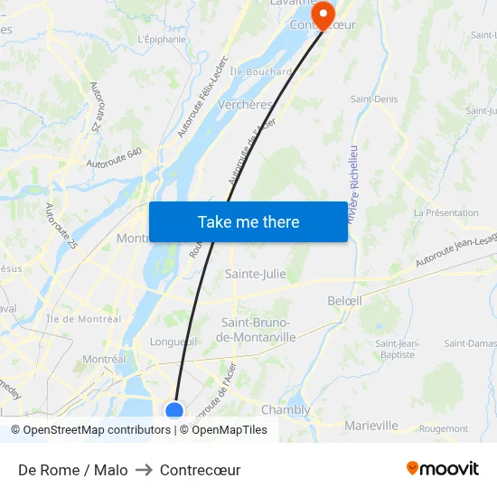 De Rome / Malo to Contrecœur map