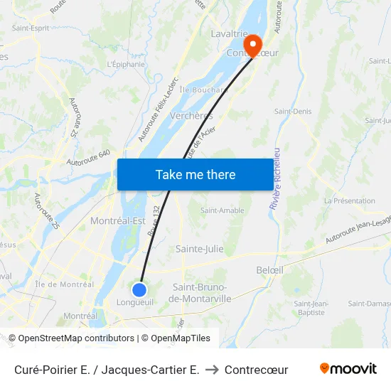 Curé-Poirier E. / Jacques-Cartier E. to Contrecœur map
