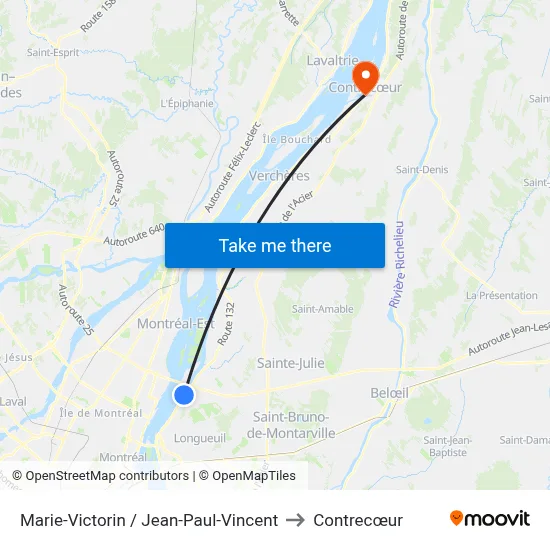 Marie-Victorin / Jean-Paul-Vincent to Contrecœur map