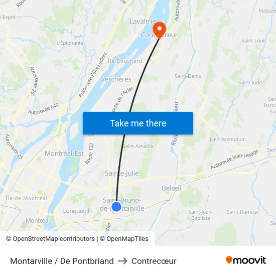 Montarville / De Pontbriand to Contrecœur map