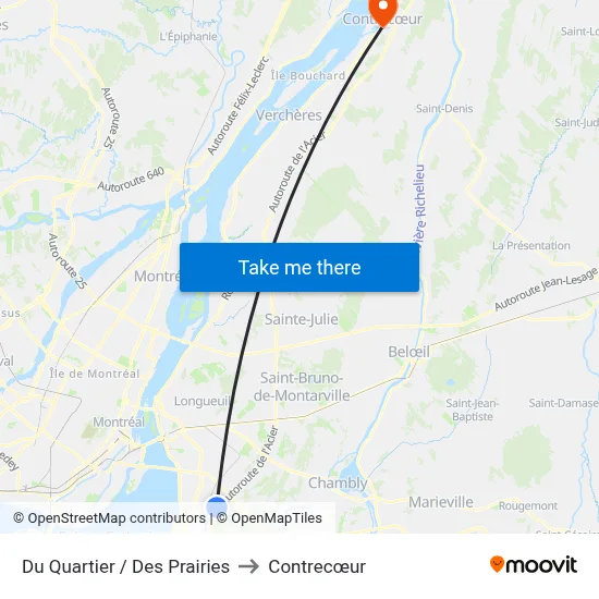 Du Quartier / Des Prairies to Contrecœur map