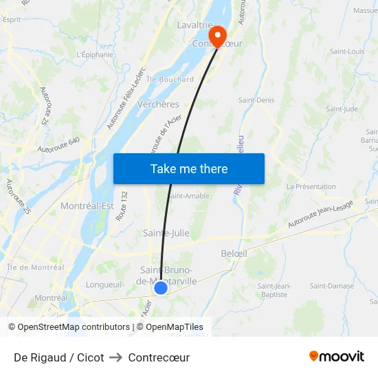 De Rigaud / Cicot to Contrecœur map