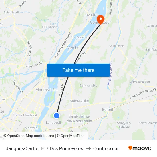 Jacques-Cartier E. / Des Primevères to Contrecœur map