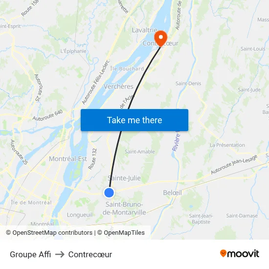 Groupe Affi to Contrecœur map
