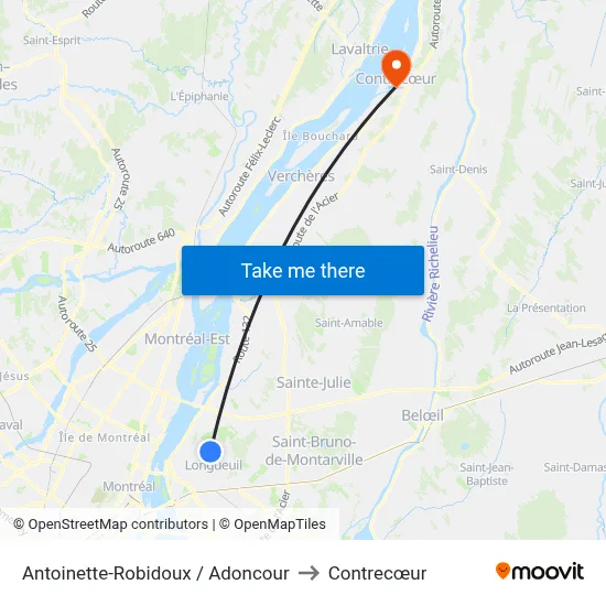 Antoinette-Robidoux / Adoncour to Contrecœur map