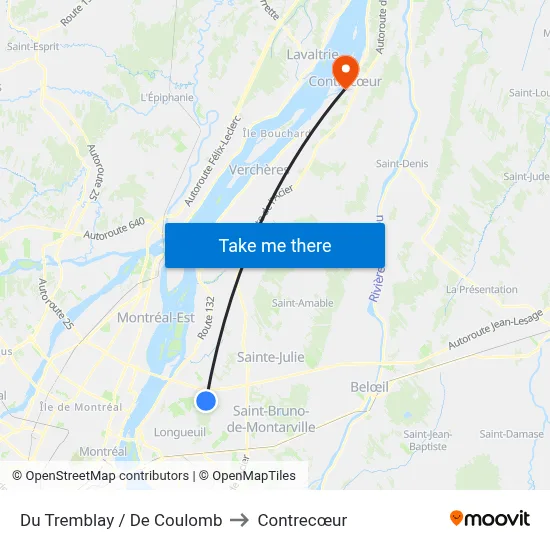 Du Tremblay / De Coulomb to Contrecœur map