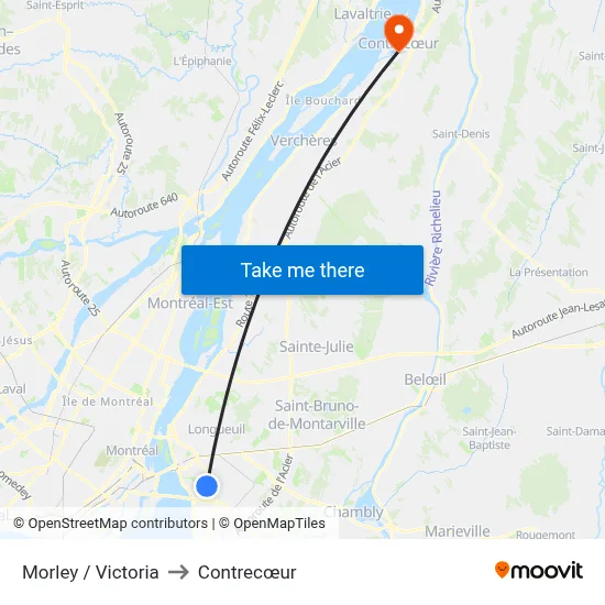 Morley / Victoria to Contrecœur map
