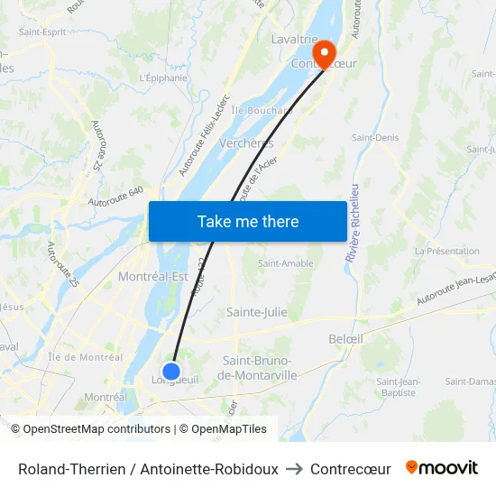 Roland-Therrien / Antoinette-Robidoux to Contrecœur map
