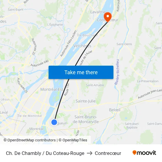 Ch. De Chambly / Du Coteau-Rouge to Contrecœur map