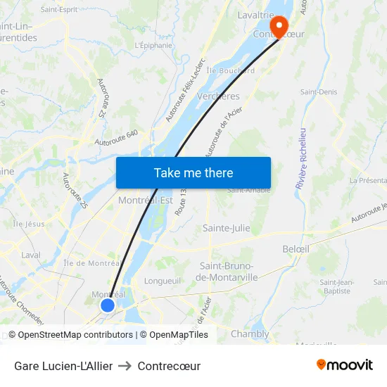 Gare Lucien-L'Allier to Contrecœur map
