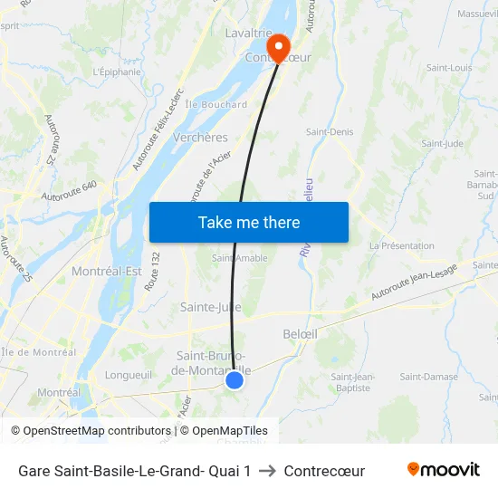 Gare Saint-Basile-Le-Grand- Quai 1 to Contrecœur map