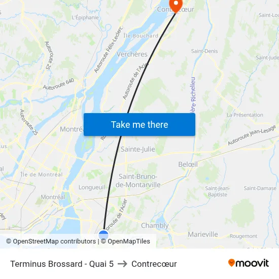 Terminus Brossard - Quai 5 to Contrecœur map