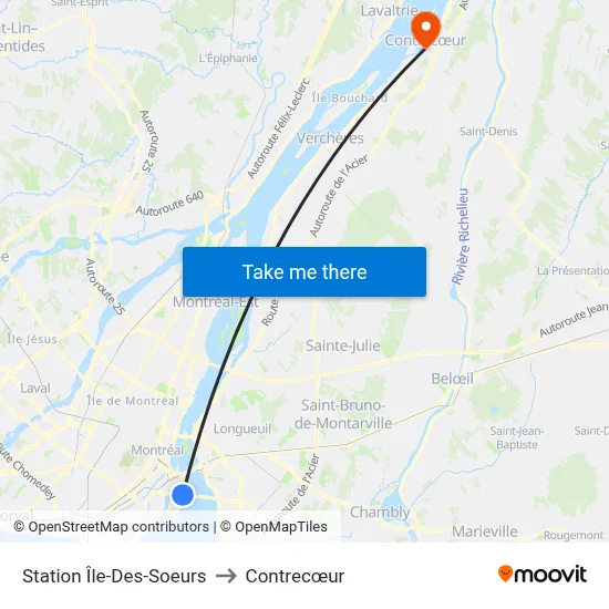 Station Île-Des-Soeurs to Contrecœur map