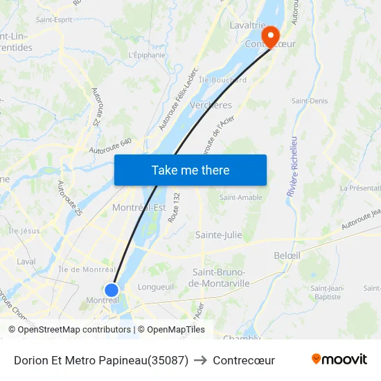 Dorion Et Metro Papineau(35087) to Contrecœur map