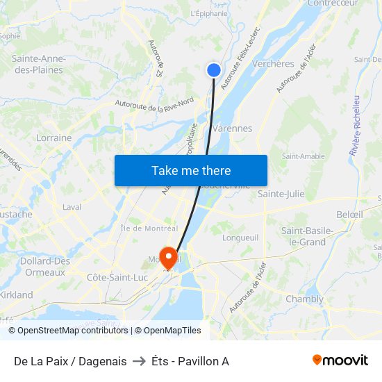 De La Paix / Dagenais to Éts - Pavillon A map
