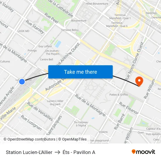 Station Lucien-L'Allier to Éts - Pavillon A map