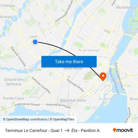 Terminus Le Carrefour - Quai 1 to Éts - Pavillon A map
