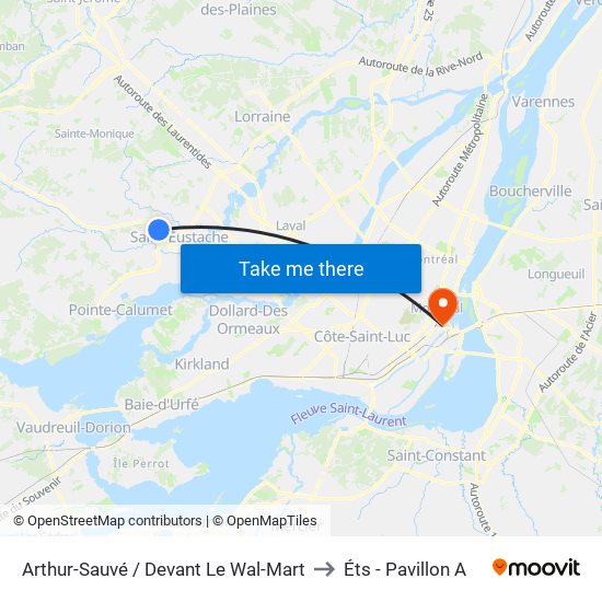 Arthur-Sauvé / Devant Le Wal-Mart to Éts - Pavillon A map